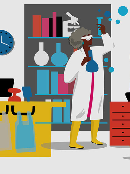 Bildcollage mit drei arbeitenden Frauen: Eine Kassiererin, eine Chemikerin und eine Mechatronikerin